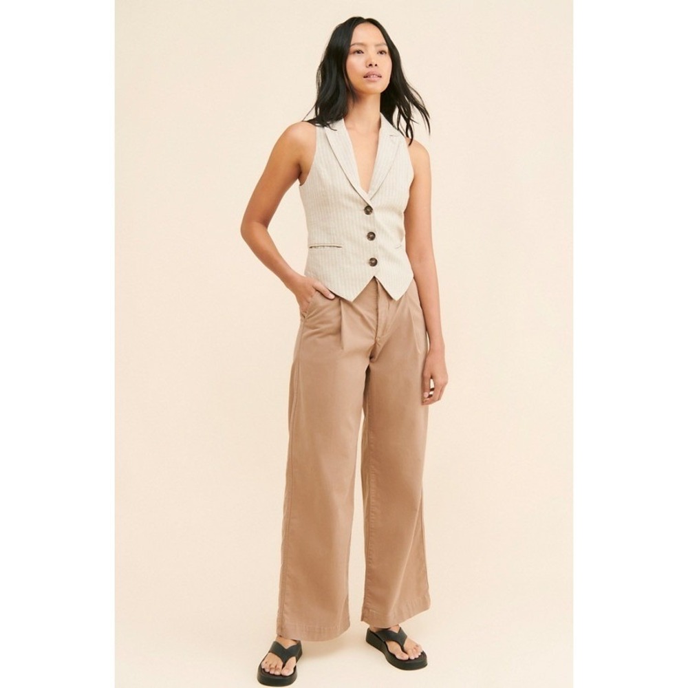 AG Adriano Goldschmied Jules Pleated Wide-Leg Chino‎ Tan Brown Italian 26